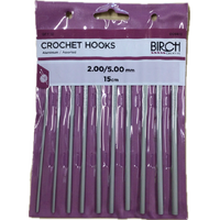 Crochet Hooks Asst Aluminium 15cm  (2.00-5.00mm) Qty 10