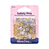 Hemline Safety Pins Brass/Nickel 96 pieces